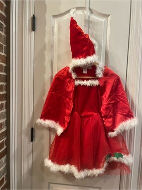 Kids Red Holiday Santa Dress Costume with Hooded Cape